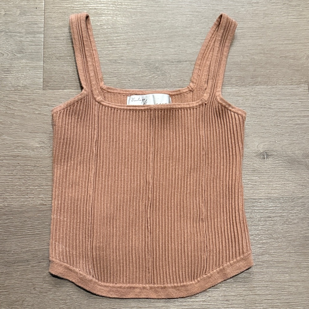 Vintage Havana Ribbed Square-Neck Tank in Light Brown